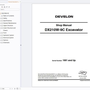 Develon DX210W-9C Shop Manual and Diagrams 950106-01981BE 01.2026