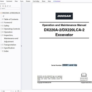 Develon DX220A-2 DX220LCA-2 Operation and Maintenance Manual 950106-01987E