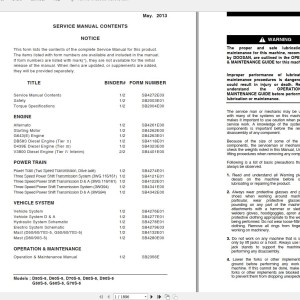 Doosan D50S-5 D60S-5 D90S-5 G50S-5 G60S-5 G70S-5 Electric Schematic Service Operation & Maintenance Manual CD4271E