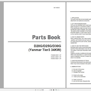 Doosan D20G D25G D30G Yanmar Tier 3 34KW Part Book SB1185E
