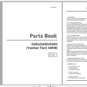 Doosan D20G D25G D30G Yanmar Tier 3 34KW Part Book SB1185E00