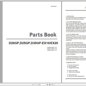 Doosan D20GP D25GP D30GP-EX10 EX20 Part Book SB1249E00