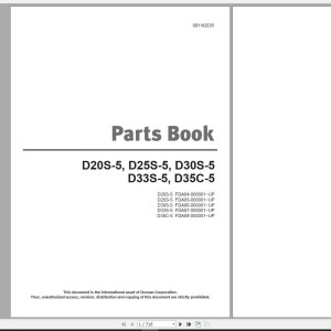 Doosan D20S-5 D25S-5 D30S-5 D33S-5 D35S-5 Part Book SB1182E05