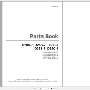 Doosan D20S-7 D25S-7 D30S-7 D33S-7 D35C-7 Part Book SB1159E07