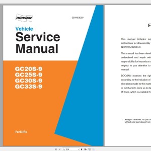 Doosan GC20S-9 GC25S-9 GC30S-9 GC33S-9 Service Manual SB4483E00