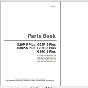 Doosan G20P-5 Plus G25P-5 Plus G30P-5 Plus G33P-5 Plus G35C-5 Plus Part Book SB1129E11