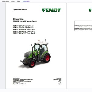 FENDT 200 VFP Vario Gen3 Operation Maintenance Manuals 2026