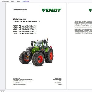 FENDT 700 Vario Gen7 Gen 7.1 Operation Maintenance Manuals 2026