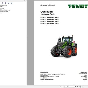 Fendt 1000 Vario Gen3 VIN 544 545 546 547 ##01001 Operator's Manual