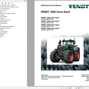 Fendt 1000 Vario Gen3 VIN 544 545 546 547 ##01001 Workshop Manual