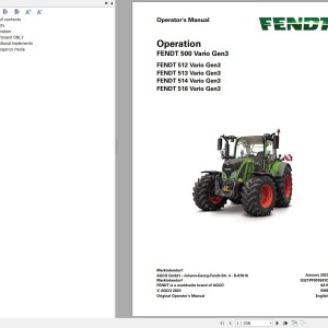 Fendt 500 Vario Gen3 VIN 439 440 441 442 ## 00101 Operator's Manual