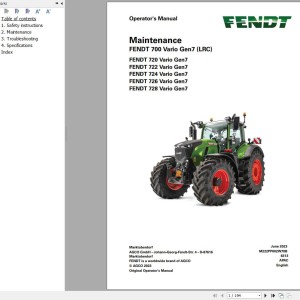 Fendt 700 Vario Gen7 (LRC) Maintenance Manual M222PP002W70