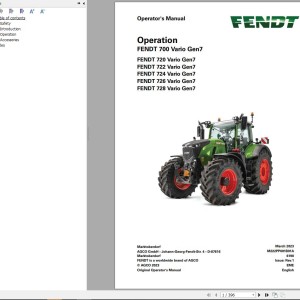 Fendt 700 Vario Gen7 VIN 706 707 708 709 Operator's Manual