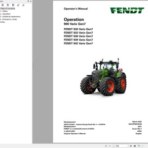 Fendt 900 Vario Gen7 VIN 968 969 970 971 Operator's Manual