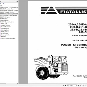 Fiat Allis 260B Tractor Scraper 261B Elevating Tractor Scraper Service Manual 73111173
