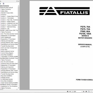 Fiat Allis FG70 70A FG75 75A FG85 85A FG105 105A Series B Service Manual 73160217