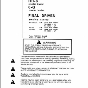 Fiat Allis HD6 Crawler Tractors & 6G Crawler Loader Final Drives Service Manual 70671115