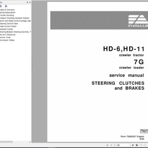 Fiat Allis HD6 HD11 Tractor 7G Loader Steering Clutches & Brakes Service Manual 70690347