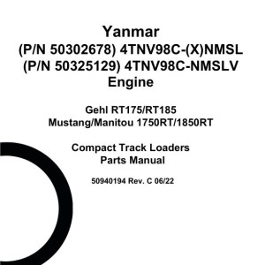 Yanmar 4TNV98C-(X)NMSL 4TNV98C-NMSLV Tier 4 Engine Parts Manual 50940194C