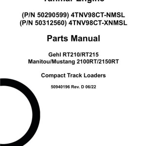 Yanmar 4TNV98CT-NMSL 4TNV98CT-XNMSL Tier 4 Engine Parts Manual 50940196D