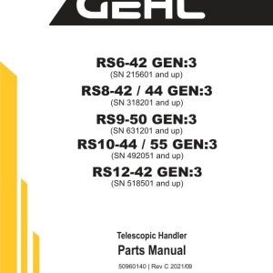 Gehl RS6-42 RS8-42 RS8-44 RS9-50 RS10-44 RS10-55 RS12-42 GEN3 Parts Manual 50960140C