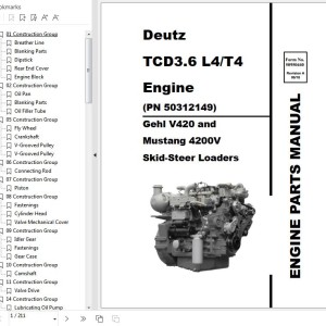 Deutz TCD3.6L4 TCD3.6T4 Engine Parts Manual 50950440A