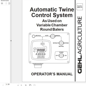 GEHL Automatic Twine Control System Operators Manual 908174A