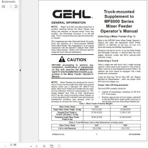 GEHL MF8000 Series Operators Manual 907122A