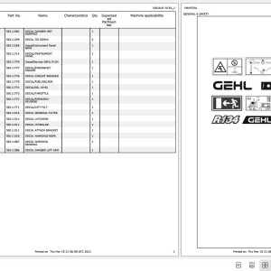 GEHL R134 Parts Manual 50111946A