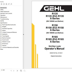 GEHL R135 to R165 X-Series Operator's Manual 50940193M