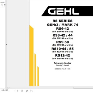 GEHL RS Series Gen3 Mark74 Operator's Manual 50960138F