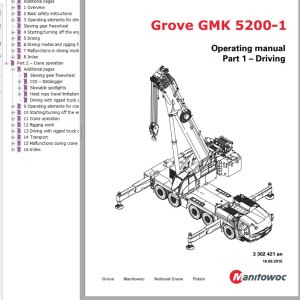 Grove GMK5200-1 Parts Catalog Schematics Operation and Maintenance Manual