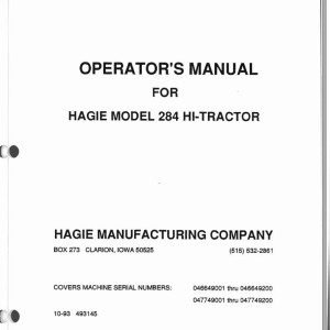 Hagie 284 Operator Manual 493145