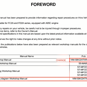Hino FC2A FD2A A05C Engines Workshop Manual