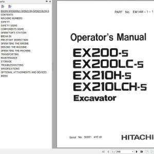 Hitachi EX200-5 EX200LC-5 EX210H-5 EX210LCH-5 Operator's Manual EM14M-1-1