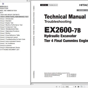 Hitachi EX2600-7B T4F Cummins Engine Technical Manual Troubleshooting TTKEB90-EN-01
