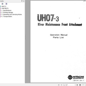 Hitachi UH07-3 River Maintenance Front Attachment Operation Manual Parts List EMP1649-ABL-2