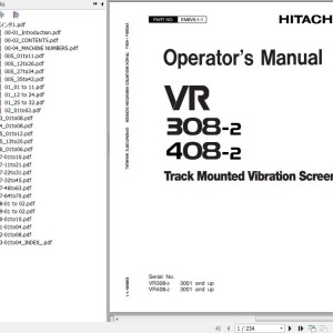 Hitachi VR308-2 VR408-2 Track Mounted Vibration Screen Operator's Manual EM8V6-1-1