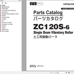 Hitachi ZC120S-6 Single Drum Vibratory Roller Parts Catalog PTFAA0-1-1