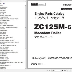 Hitachi ZC125M-5 KUBOTA V3307-CR-TE4B-RRC1 Engine Parts Catalog PTBAA0-EG1-1