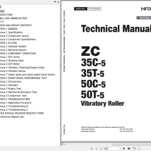 Hitachi ZC35C-5 ZC35T-5 ZC50C-5 ZC50T-5 Vibratory Roller Technical Manual TTCJ-EN-00