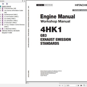 Hitachi ZH200-5 ZX225US-5A Series ISUZU 4HK1 GB3 Exhaust Emmission Standards Engine Manual Workshop Manual ETDCY-EN-00