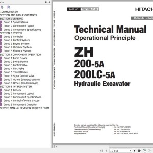 Hitachi ZH200-5A ZH200LC-5A Technical Manual Operational Principle TODFM90-EN-00