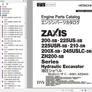 Hitachi ZH200-5B Series ISUZU 4HK1-XZSA03 Engine Parts Catalog
