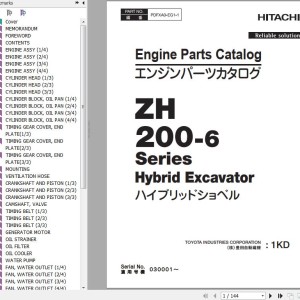 Hitachi ZH200-6 Series TOYOTA 1KD Engine Parts Catalog PDFXA0-EG1-1