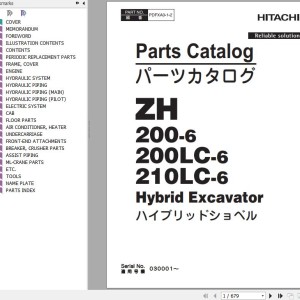 Hitachi ZH200-6 ZH200LC-6 ZH210LC-6 Parts Catalog