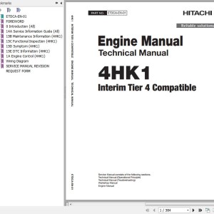 Hitachi ZH210-5B ZH210LC-5B ISUZU 4HK1 Interim Tier 4 Compatible Engine Manual Technical Manual ETDCA-EN-01