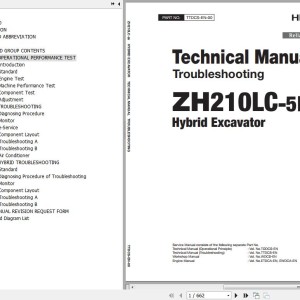 Hitachi ZH210-5B ZH210LC-5B Technical Manual Troubleshooting TTDCS-EN-00