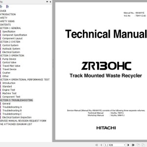 Hitachi ZR130HC Track Mounted Waste Recycler Technical Manual T8HY-E-00