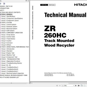 Hitachi ZR260HC Track Mounted Waste Recycler Technical Manual T8HT-E-00